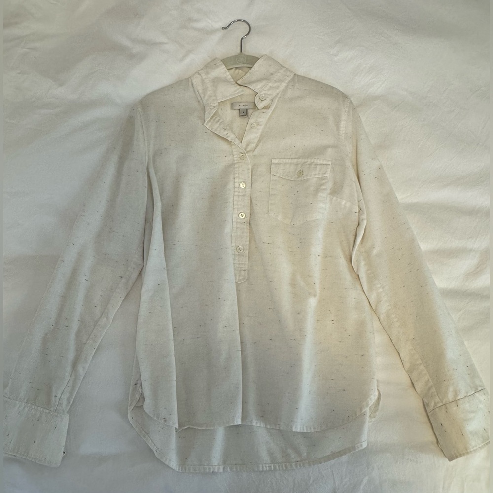 J. Crew Women's Speckled Cream Button Down Shirt.